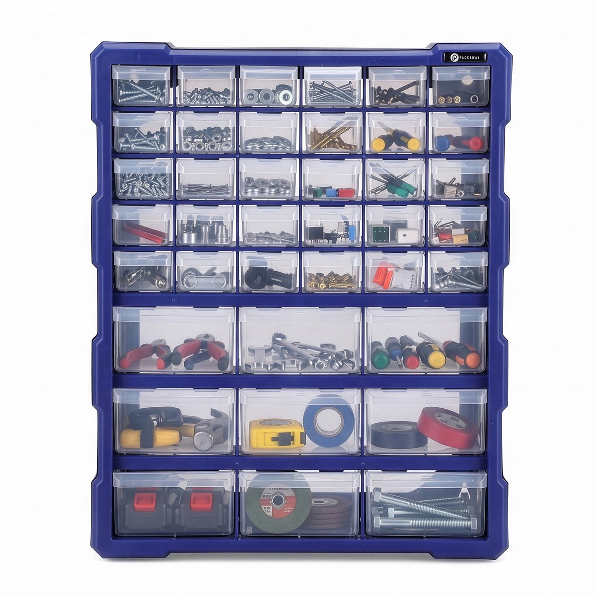 Packaway - ladekast opbergsysteem - assortimentskast met 39 laden - blauw en zwart