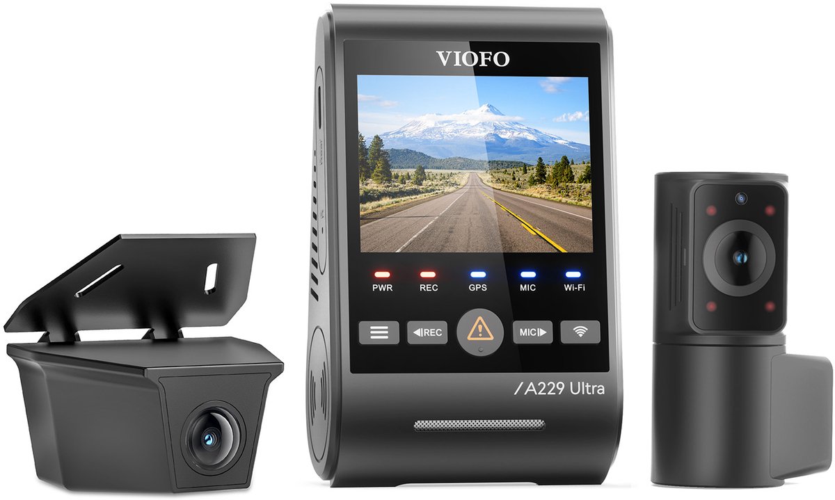 VIOFO A229 Ultra-W 3CH - Dashcam - 4K Voor- & Achtercamera - Waterdichte Achtercamera - Sony STARVIS 2 - Interieurcamera met 210° Kijkhoek