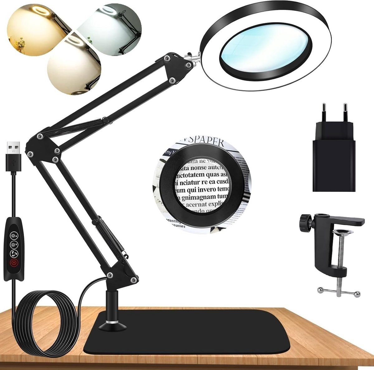 Vergrootglas met verlichting - Zwart - Grote Basis - Professionele Optische Lens - Voor Repareren en Knutselen
