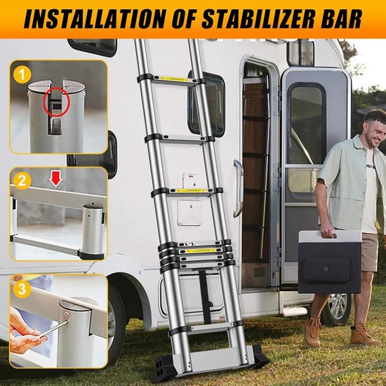 Telescopische Ladder - Uittrekbare Ladder Opvouwbare Ladder - Klusjes Binnen en Buiten - Met Haken en Stabilisator - 4.7 Meter — afbeelding 2