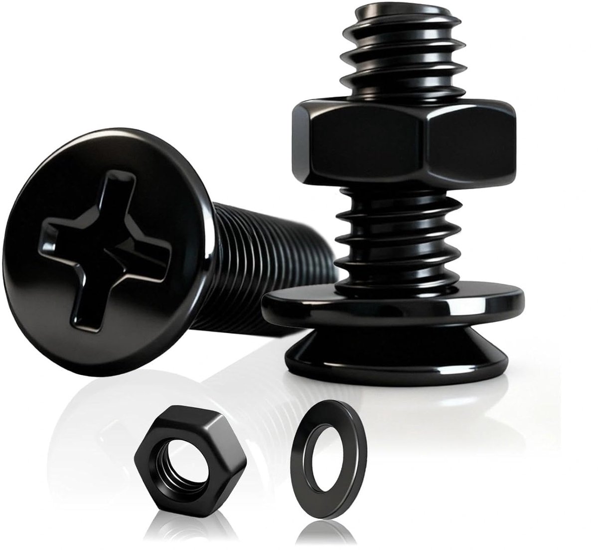 M3, 60 stuks, M3 x 4 mm, verzonken kopschroeven, plat, met moeren en sluitringen, zwart, koolstofstaal voor meubels en machines