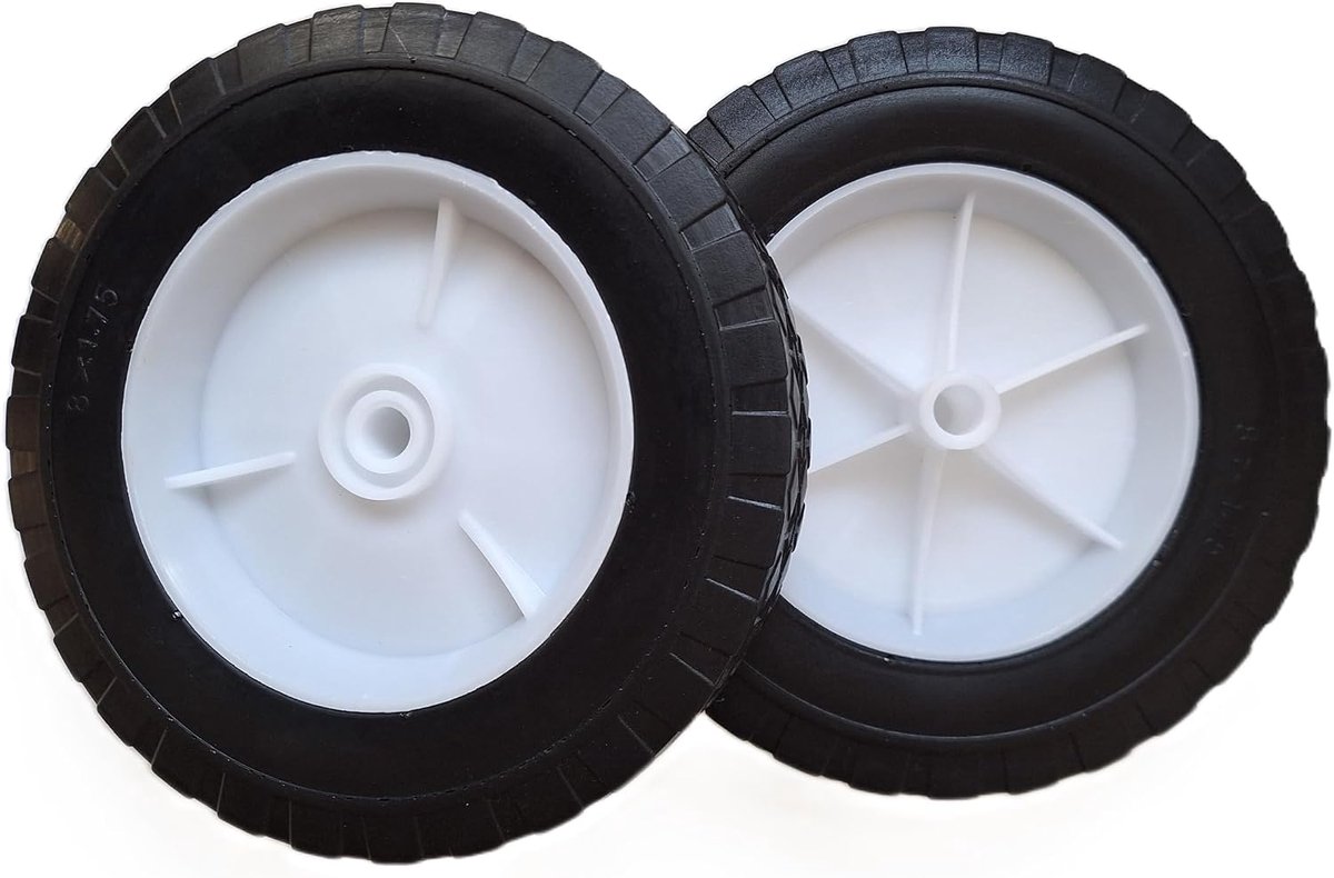 Wielen, 8 x 1,75 inch (Ø 203 mm), massief rubberen wielen voor grasmaaier, zeepkist, boodschappentrolley, bolderkar, rollator en tuinwagen, diameter 12,7 mm, asgat