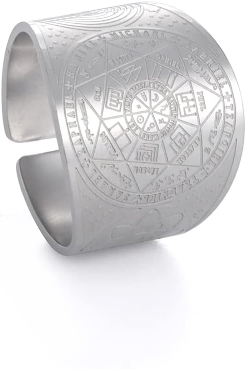 Zeven Aartsengelen Ring voor Mannen Metatron's Cube Roestvrij Staal De Seal Van Solomon Tetragrammaton Aartsengelen Bescherming Verstelbare Ring Statement Band voor Mannen Vrouwen, Roestvrij staal