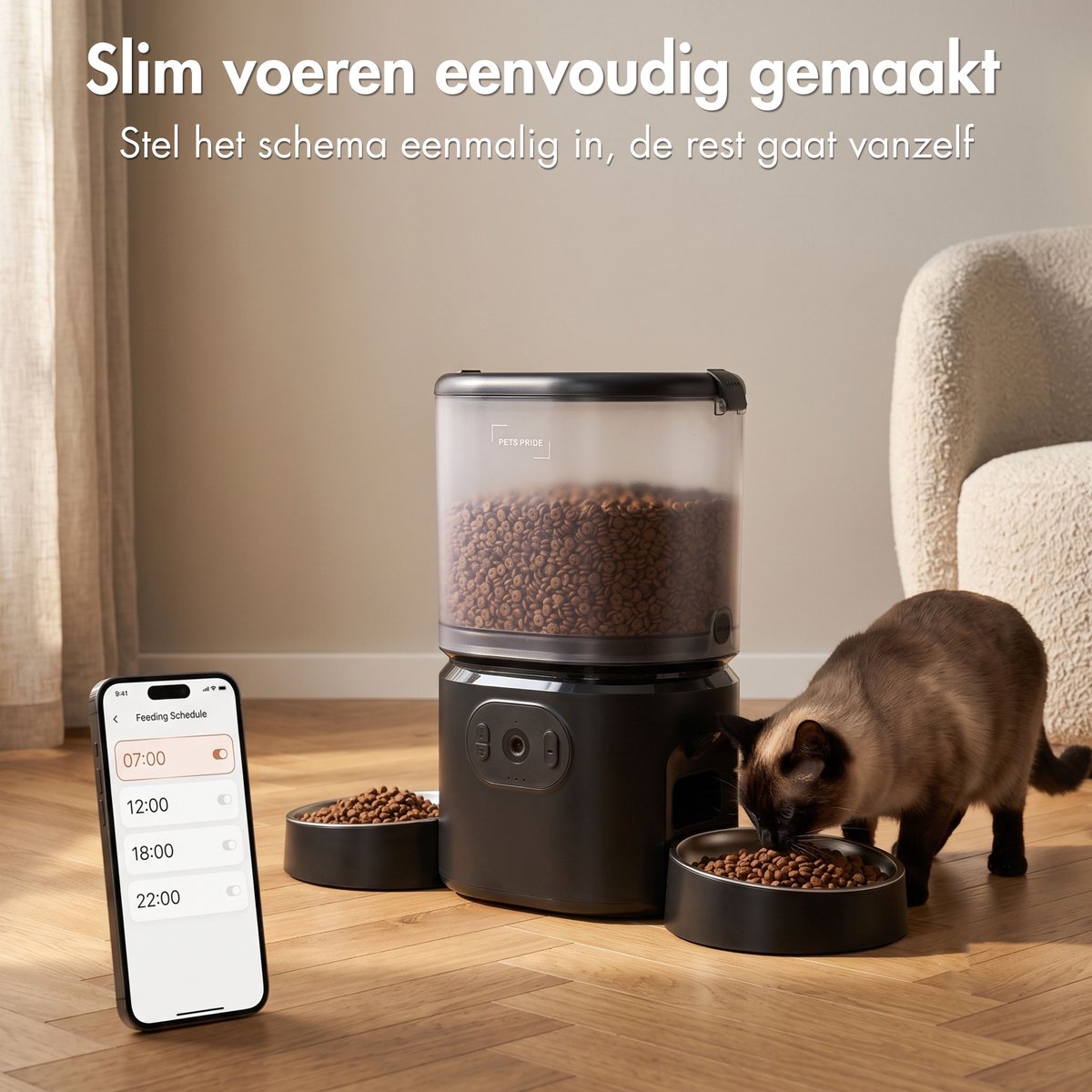 Pets Pride Automatische Voerbak Kat en Hond – Voerautomaat Kat met Full HD Camera – Voor 2 Katten – Dubbele RVS Voerbak – Night Vision – Voerdispenser – 5L – Zwart thumbnail 3