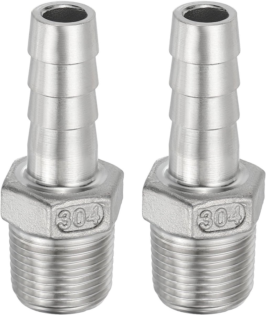304 roestvrij stalen weerhaak slangfitting, 2 stuks 3/7 inch slangweerhaak x 3/8 inch NPT draad buisconnector adapter snelkoppelingen voor boring lucht water aansluiting