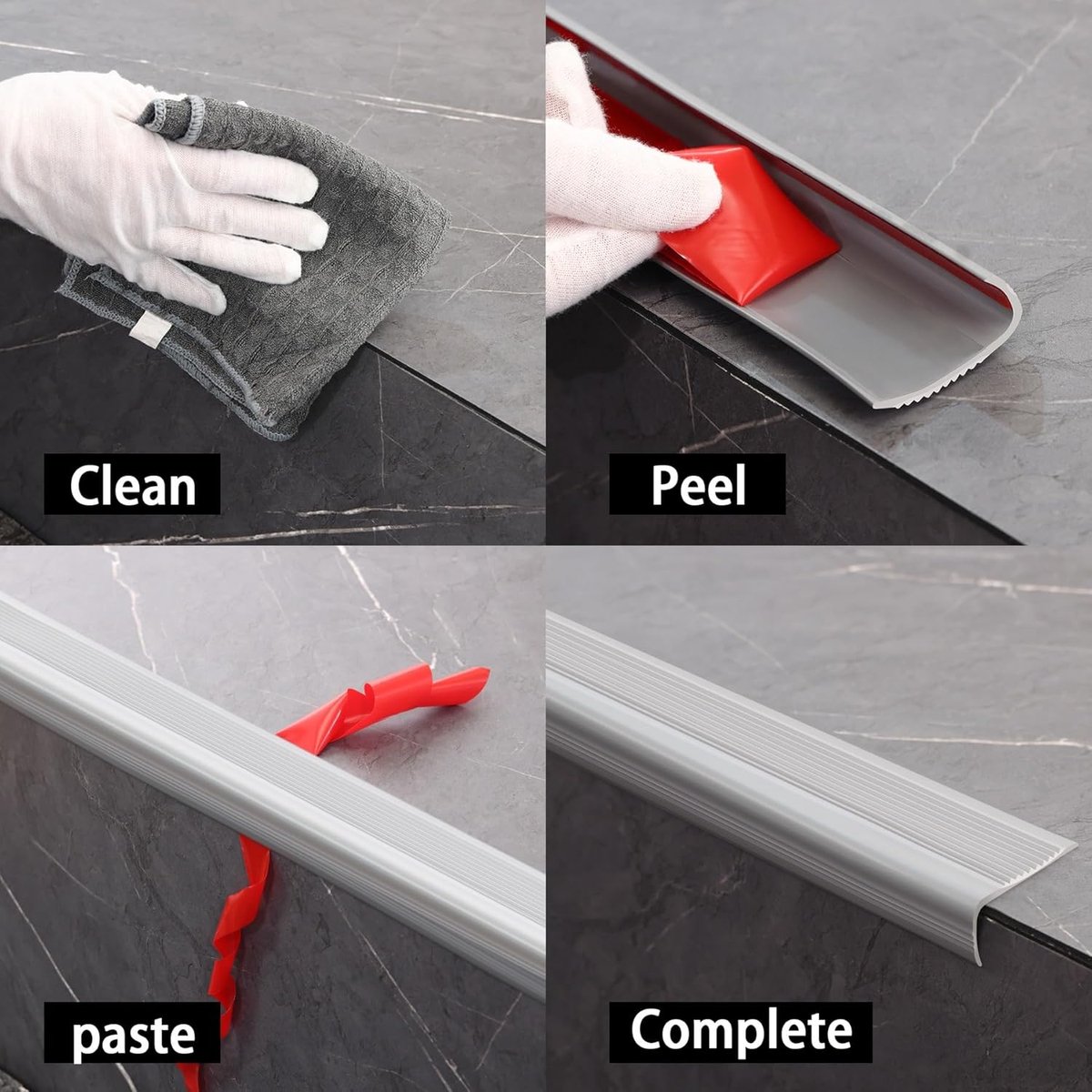 Traptrede Profiel, Zelfklevende Vinyl Randstrook, Flexibele Pvc-Rubberen Traptredenrandafwerking (10m X 25mm, Grijs)
