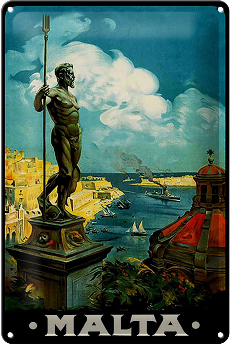Blechschild Reise 20x30 cm Malta Poseidon Statue Deko Schild