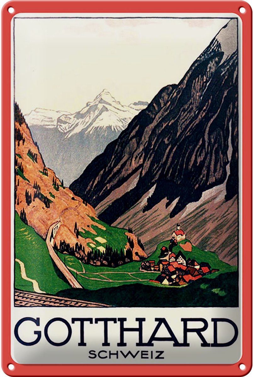 Blechschild Reise 20x30 cm Gotthard Schweiz Nostalgie Deko Schild