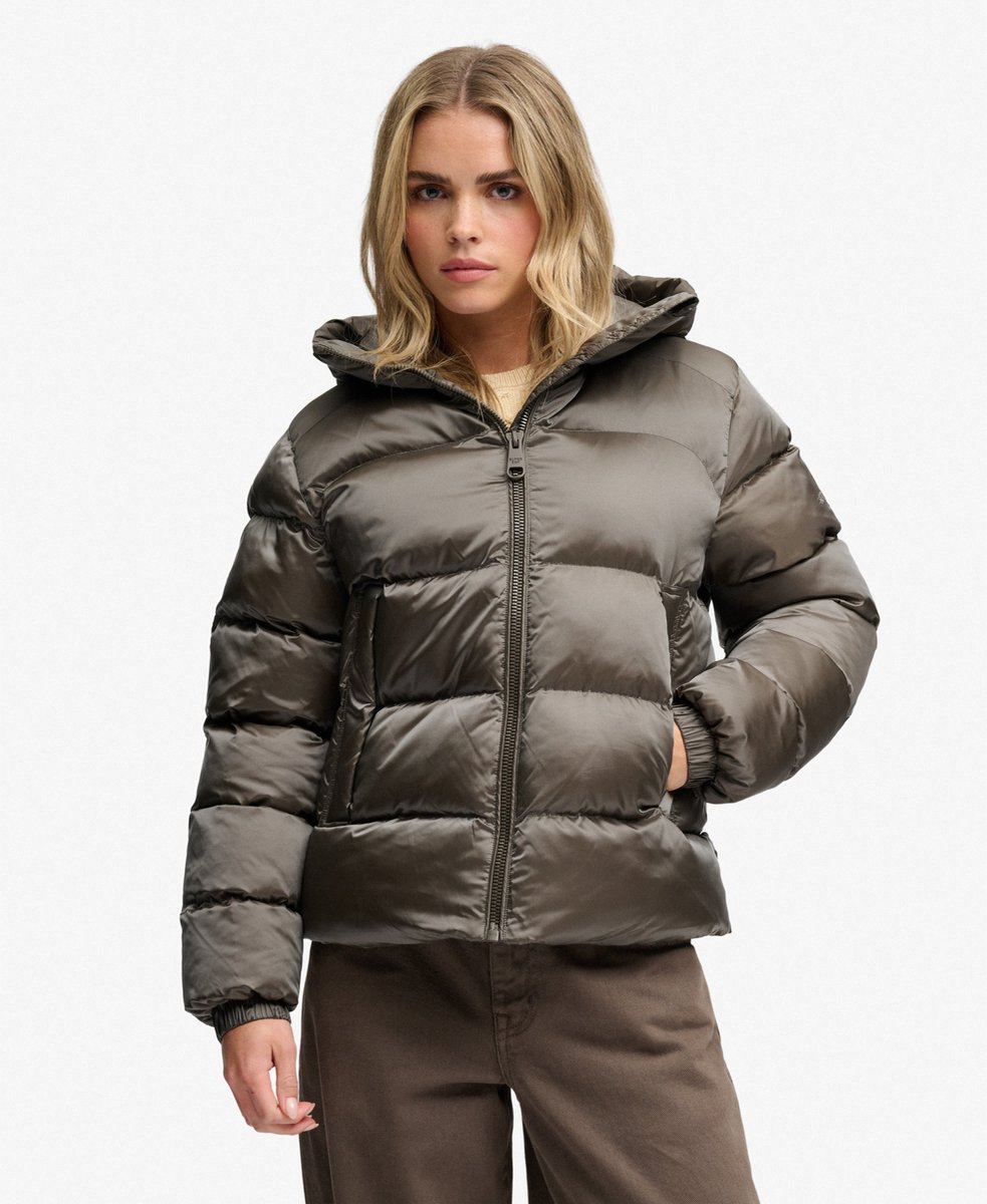 Superdry Hooded Shine Puffer Jas Slanke Pasvorm Dames Gewatteerde jassen Groen