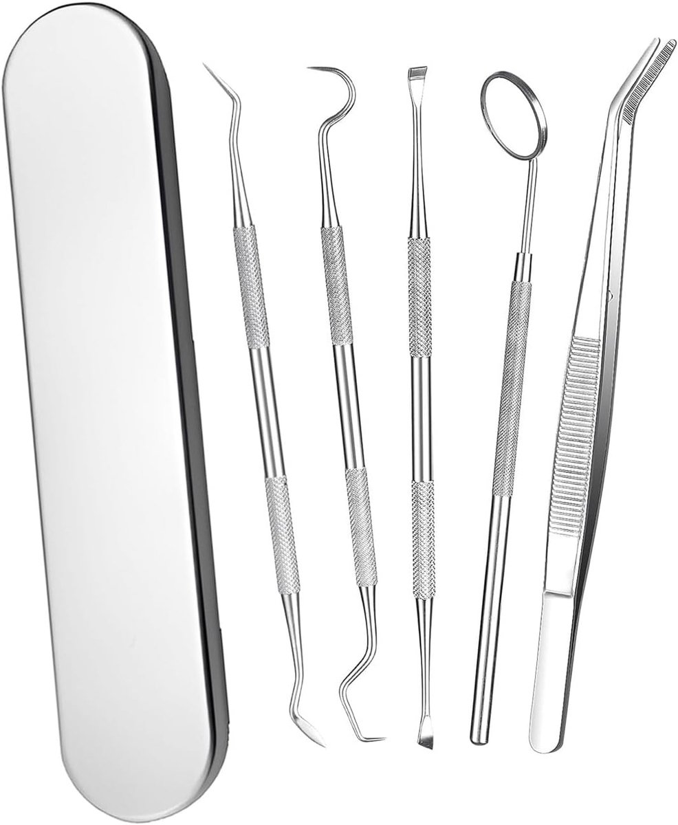SnelShoppen - 5 x Tandreinigingsset, Mondhygiëne Kit, RVS Tandenreinigingshulpmiddelen, Dubbelzijdige Tandsteenverwijderaar, Dentaire Zorg