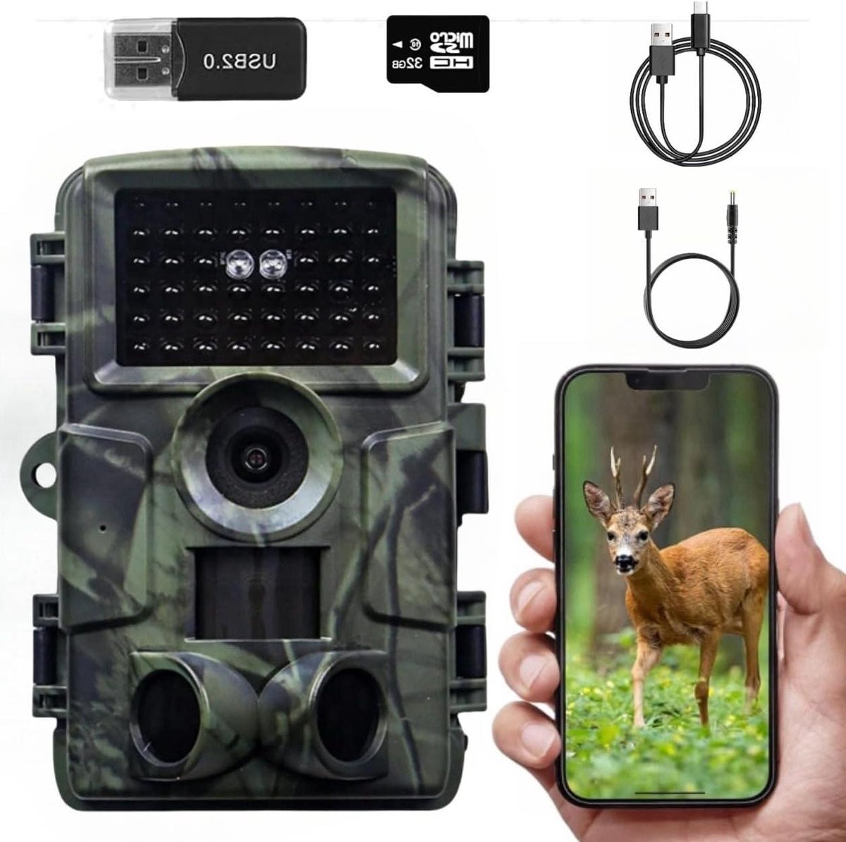 Wildcamera Nachtzicht - Bospcamera Trailcamera - Dieren Observeren - 0.2s Activatie Snelheid - IP66 Waterdicht - Olijfgroen