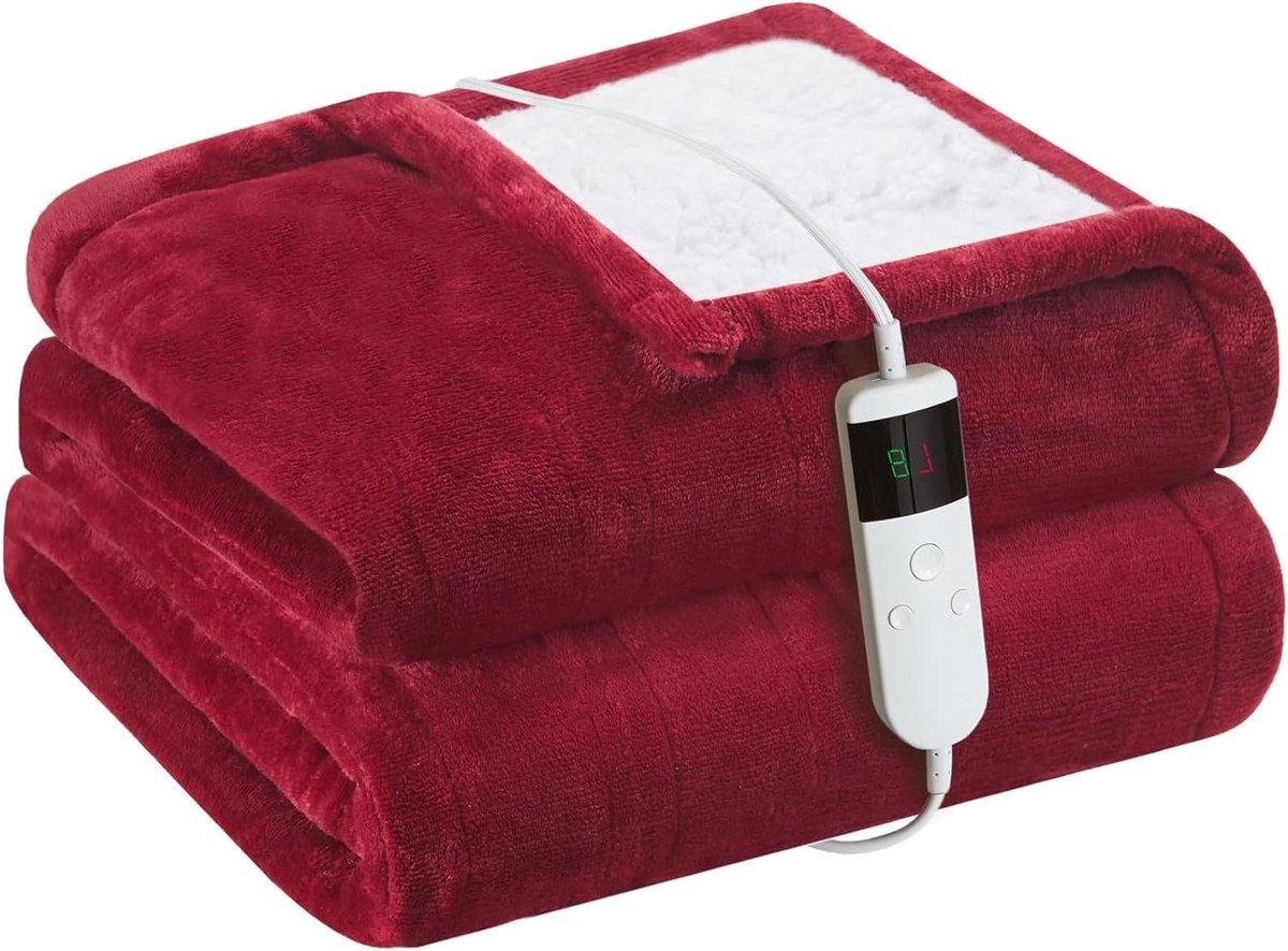 Elektrische Deken - Verwarmde Plaid - Gezellig Warm Blijven - Automatische Uitschakeling - 150 x 180 cm - Rood