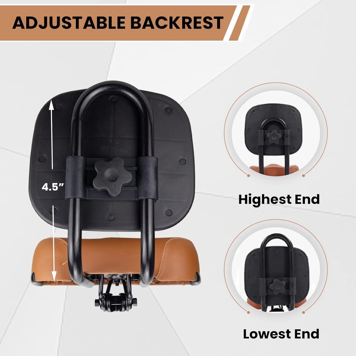 Fietzadel met rugleuning - Comfort zadel - Comfortabel fietsen - Verstelbare rugsteun - L 24 cm - Bruin