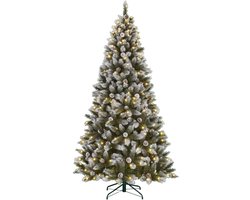 Black Box Trees Pittsfield Kunstkerstboom met Verlichting - Kerstversiering voor Binnen - Kunstboom met Dennenappels en Sneeuweffect - Scharnierconstructie - H185 x Ø102 cm - Groen Frosted