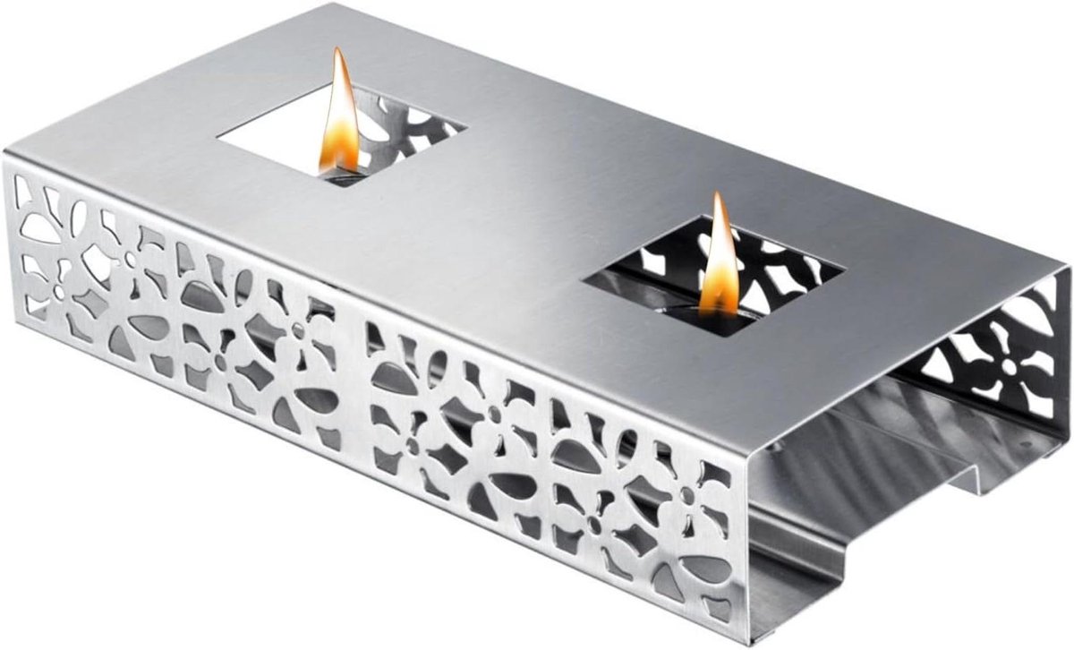 Voedselwarmer - Warmhoudplaat - Eten warm houden - Met theelichthouders - 24 x 12 cm - Zilver