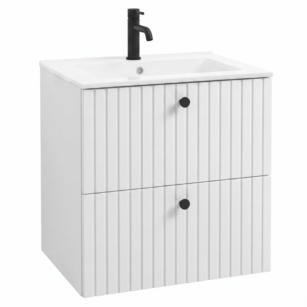 Badplaats Badkamermeubel Set Fargo 60 x 45 cm – Mat Wit – Hangend Wastafelmeubel met Soft-Close