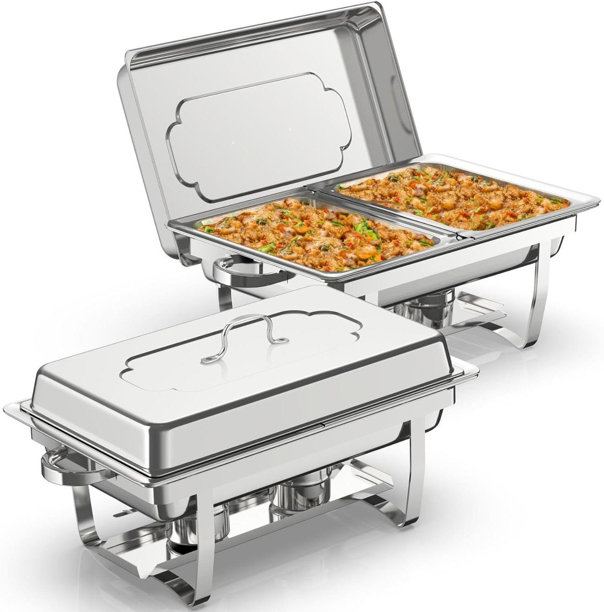 Chafing Dish Set - Warmhoudbakken Buffet - Eten Warm Houden - Roestvrij Staal - 2x 9 Liter - Zilverkleurig