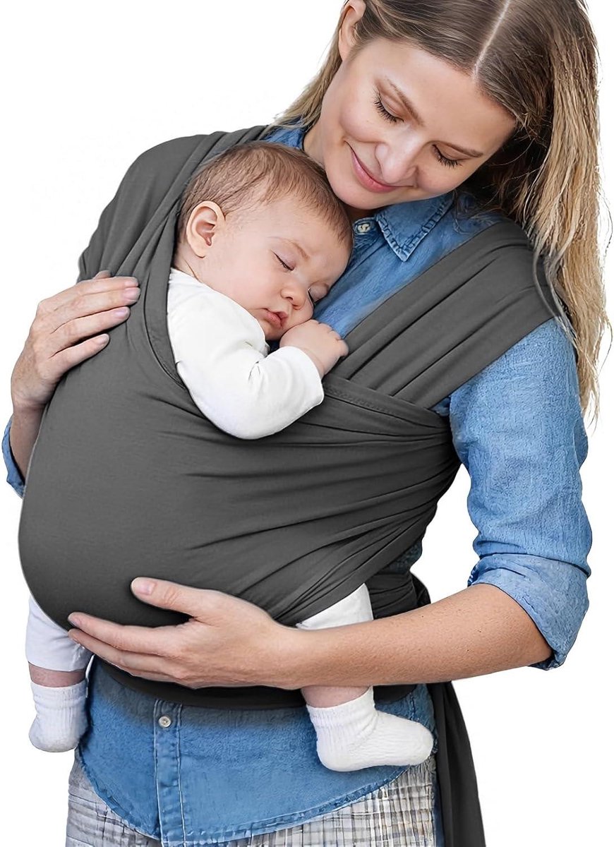 Draagdoek Baby - Baby Draagzak - Baby Dragen - Ademend Katoen - Tot 16 kg - Donkergrijs