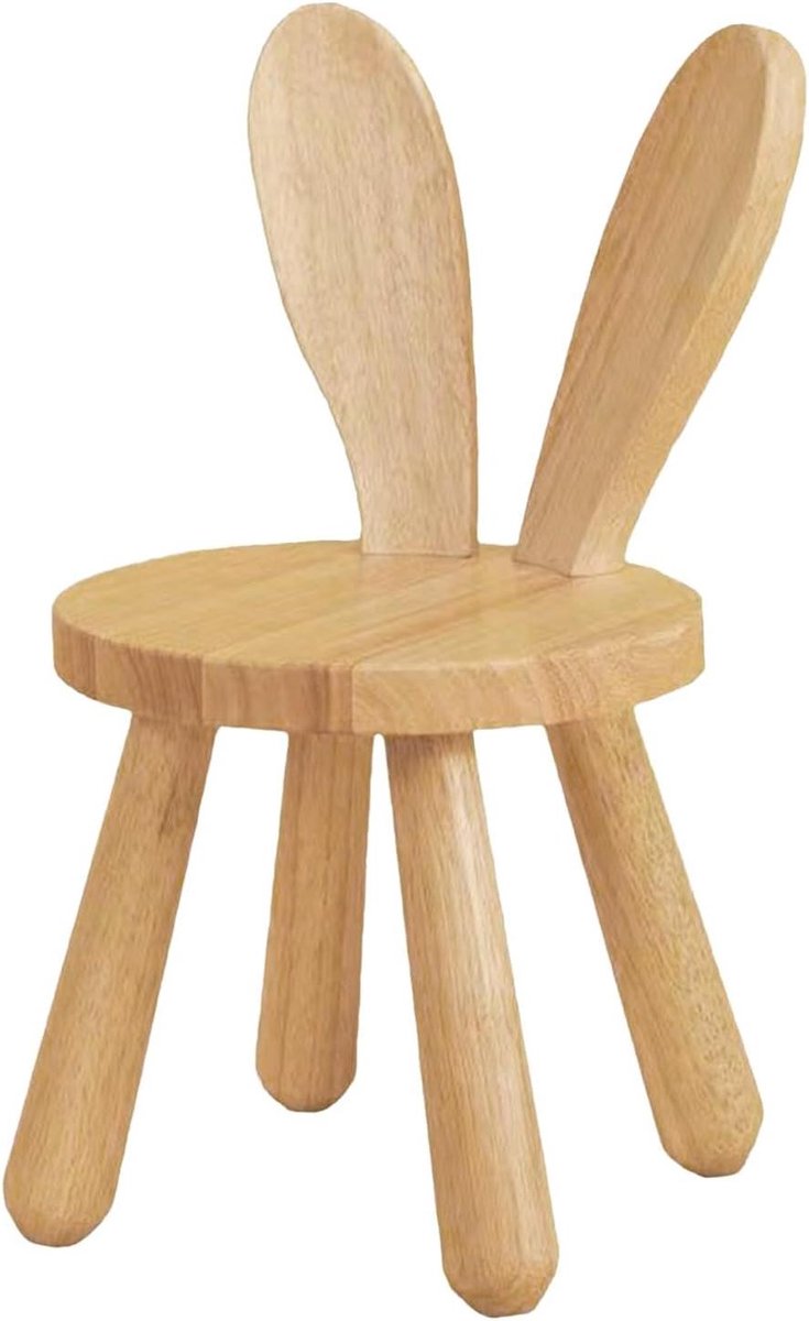 Kinderstoel - Houten krukje - Zelfstandig zitten - Konijnenoor rugleuning - 25 cm zithoogte - Bruin