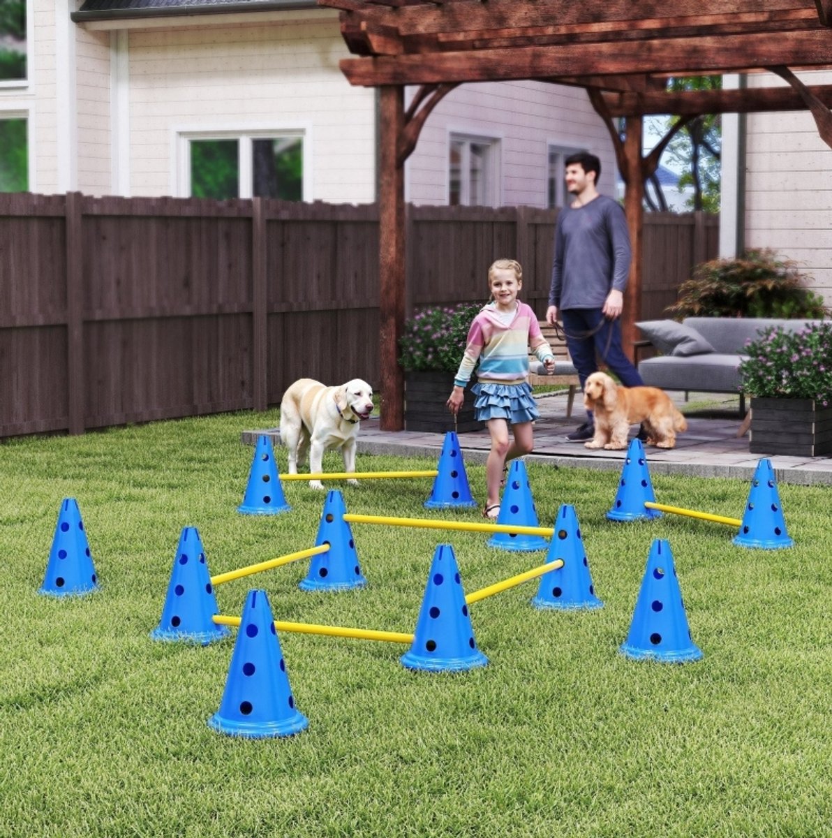 REDOM - Agility set voor honden - Verstelbare horden - 3 hoogtestanden - Snelle opbouw zonder gereedschap - Voor hondentraining - ABS kunststof - Blauw - 80 x 22,5 x 30 cm