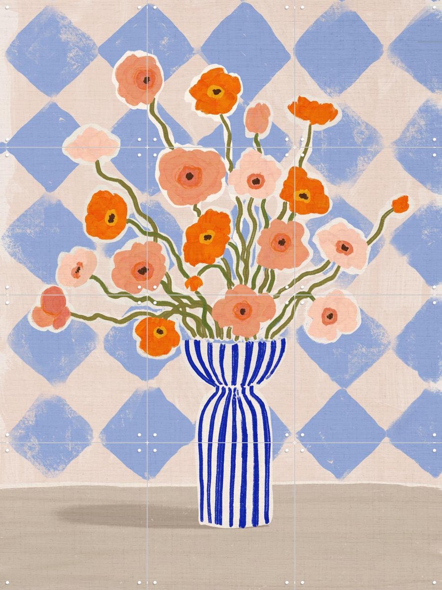 IXXI Painterly Poppies, Katarzyna Gąsiorowska & Various - 60 x 80 cm - Gratis ophangtool - Grote wanddecoratie en posters - Speels, Eetkamer