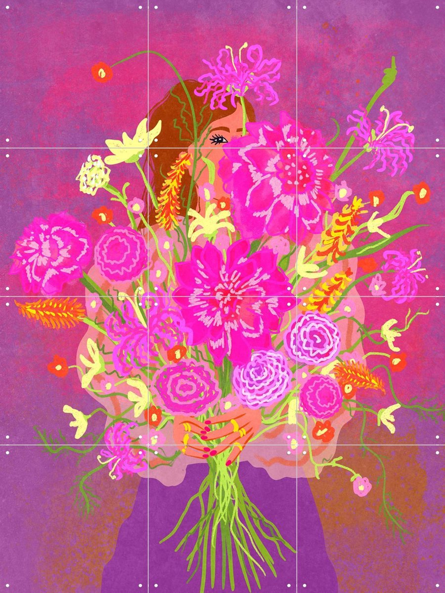IXXI Huge Bouquet of Flowers, Raissa Oltmanns - 60 x 80 cm - Gratis ophangtool - Grote wanddecoratie en posters - Illustraties, Woonkamer, Slaapkamer