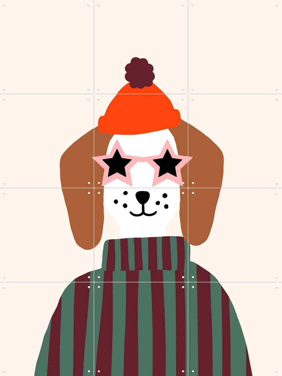 IXXI Cool Dog, Maren Gross & Various - 60 x 80 cm - Gratis ophangtool - Grote wanddecoratie en posters - Speels, Strepen, Modern, Abstract