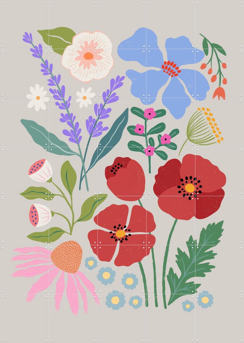 IXXI Poppies and Lavender Meadow, Katarzyna Gąsiorowska & Various - 100 x 140 cm - Gratis ophangtool - Grote wanddecoratie en posters - Illustraties