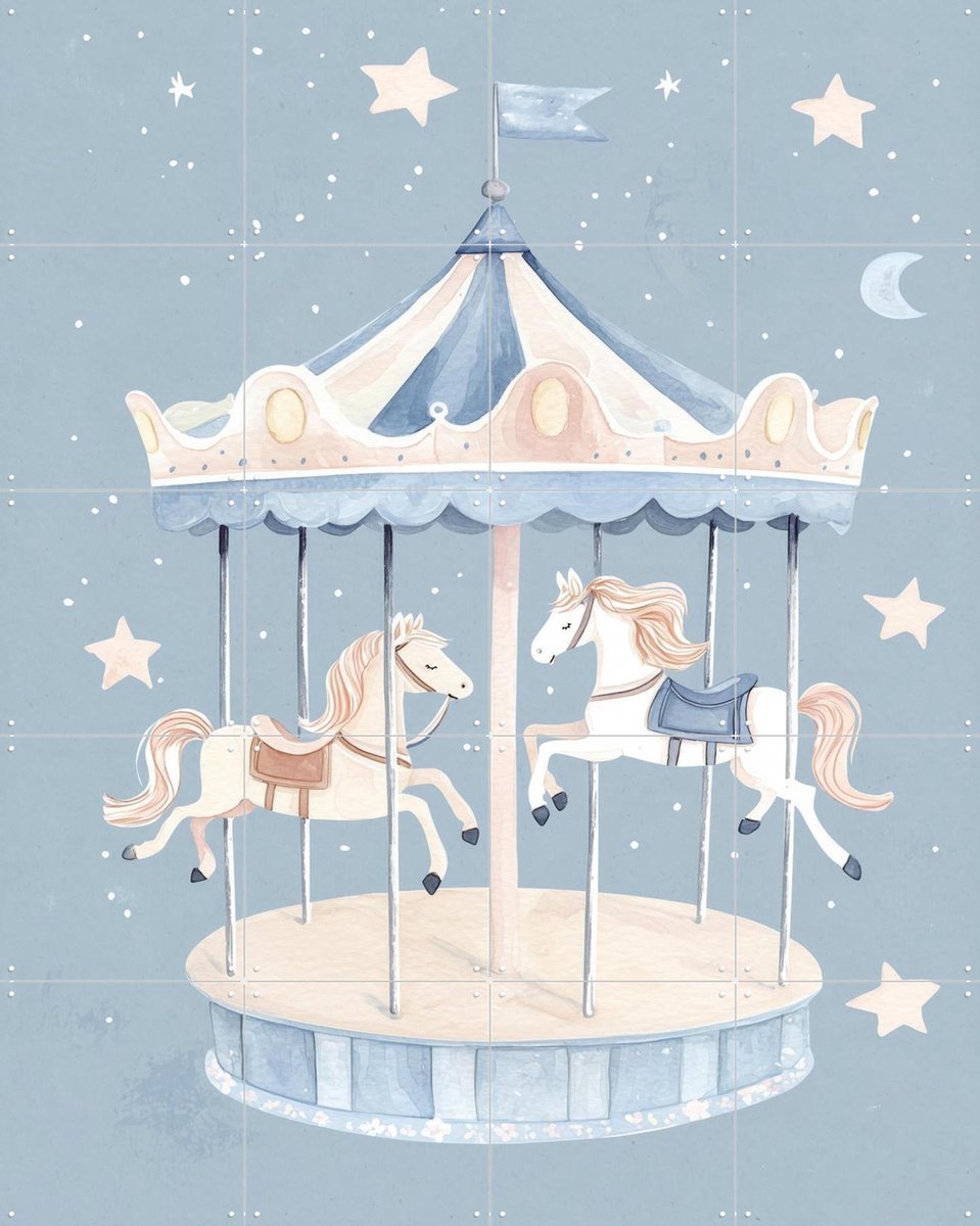 IXXI Dreamy Carousel Ride, Treechild & Various - 80 x 100 cm - Gratis ophangtool - Grote wanddecoratie en posters - Vintage, Speels, Cartoonesk
