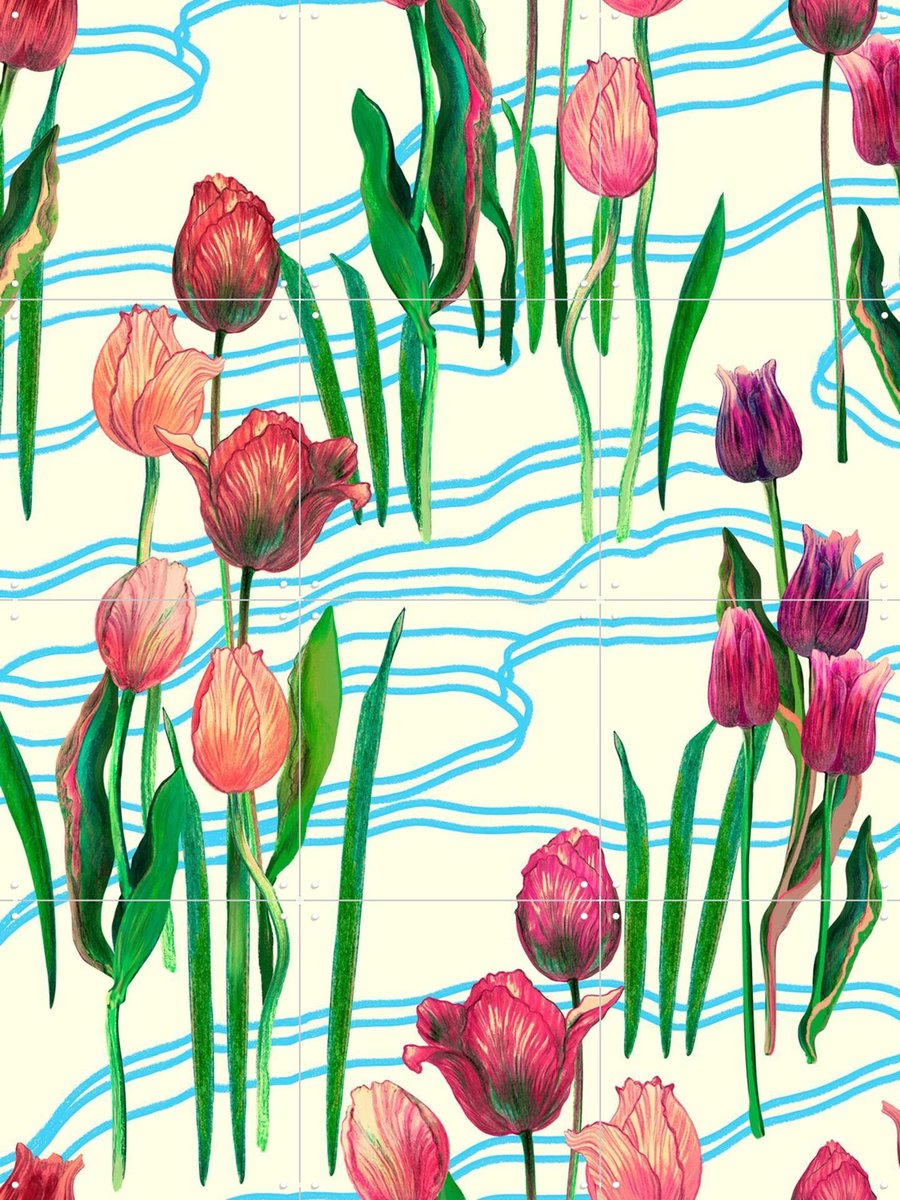 IXXI Tulipaire, Marylène Madou - 60 x 80 cm - Gratis ophangtool - Grote wanddecoratie en posters - Illustraties, Eetkamer, Gang, Woonkamer, Tulpen