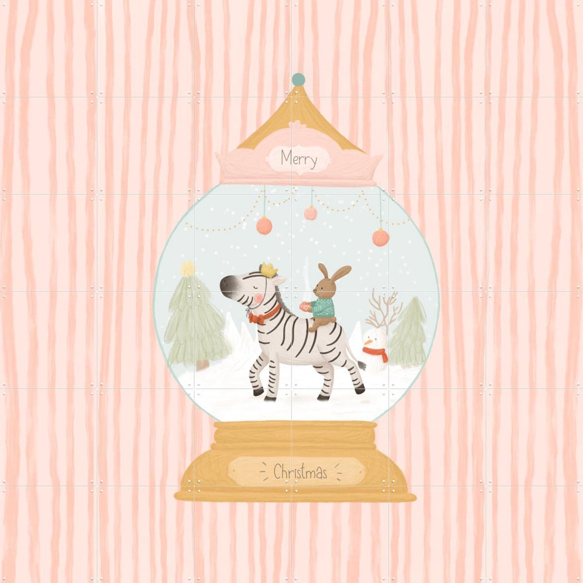 IXXI Merry Christmas Globe, Studio Phie - 120 x 120 cm - Gratis ophangtool - Grote wanddecoratie en posters - Illustraties, Speels, Cartoonesk
