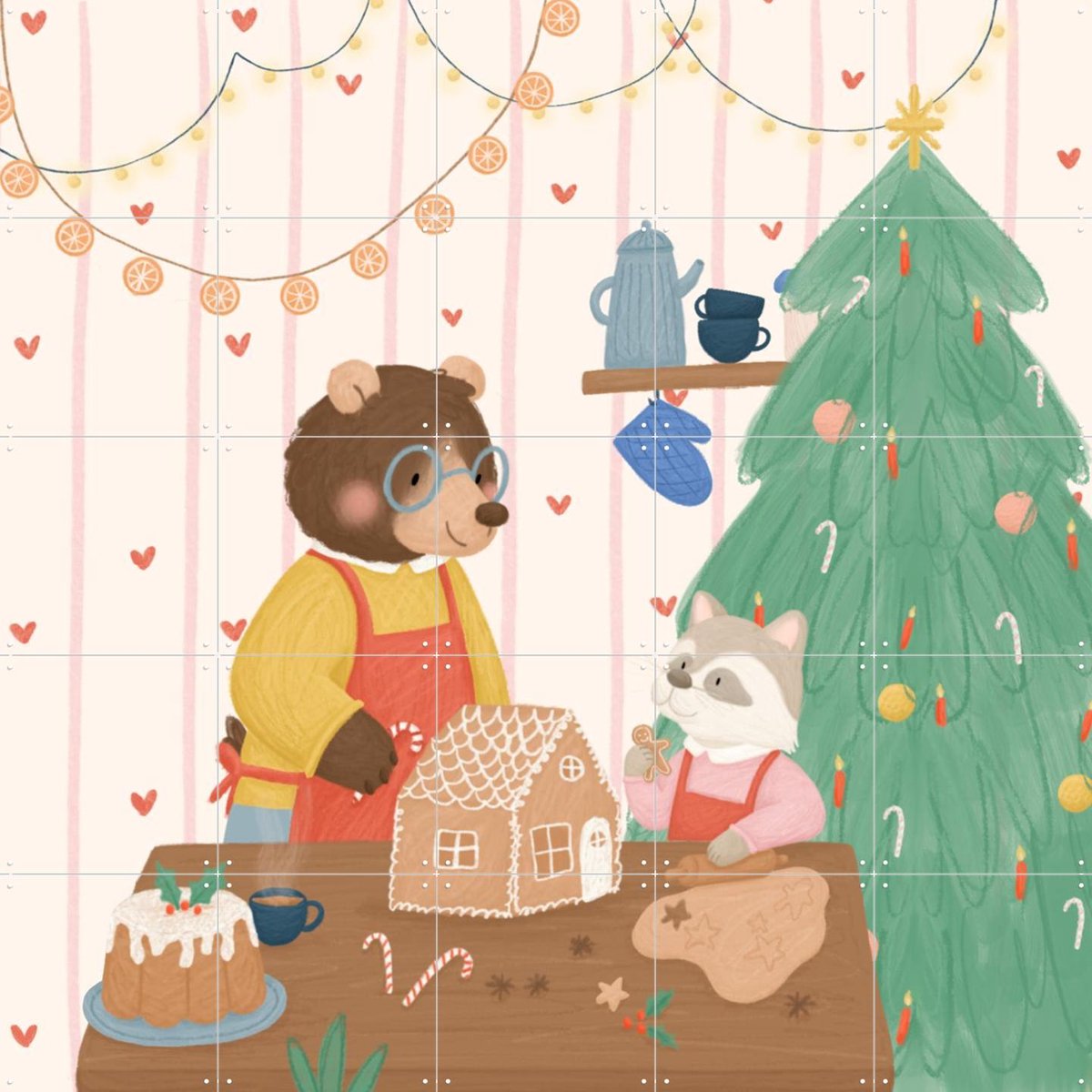 IXXI Gingerbread House, Studio Phie - 100 x 100 cm - Gratis ophangtool - Grote wanddecoratie en posters - Cartoonesk, Illustraties, Fantasierijk