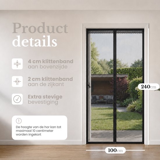 O'DADDY® Deurgordijn Deluxe FIBER - Magnetisch Vliegengordijn - Voor Nieuwbouw en Standaard Deuren - Eenvoudige Installatie - Deurhor Zwart - 100x240 cm