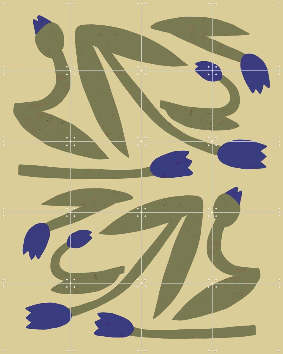 IXXI Tulips Blue, Lotte Dirks - 80 x 100 cm - Gratis ophangtool - Grote wanddecoratie en posters - Abstract, Illustraties, Studeerkamer, Slaapkamer