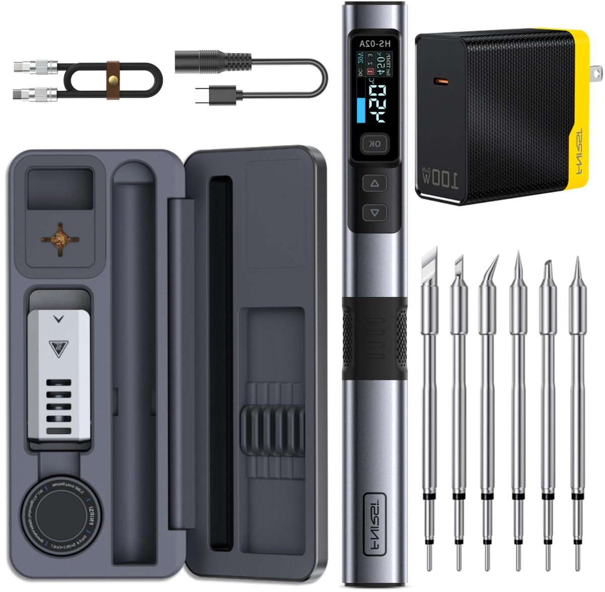 Soldeerbout Kit - Soldeerstation Set - Elektronica Reparatie - 100W Snel Verwarmend - Met Opbergkoffer - Zwart
