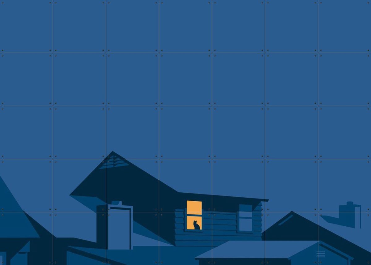 IXXI Rooftops Night, Tim Lautensack - 140 x 100 cm - Gratis ophangtool - Grote wanddecoratie en posters - Minimalisme, Geometrische Kunst, Digitale