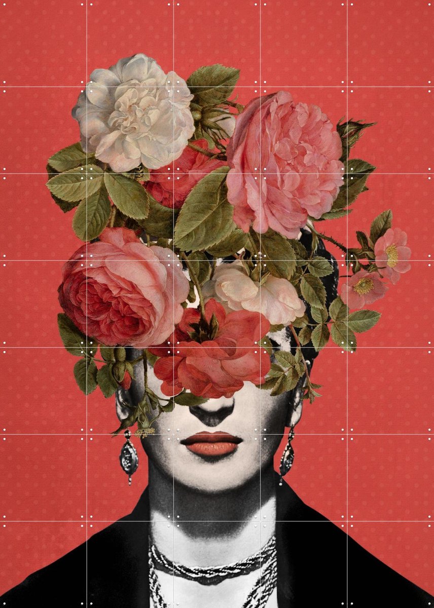 IXXI Frida - The Roses Edition, Marja van den Hurk - 100 x 140 cm - Gratis ophangtool - Grote wanddecoratie en posters - Vintage, Abstract, Art Deco