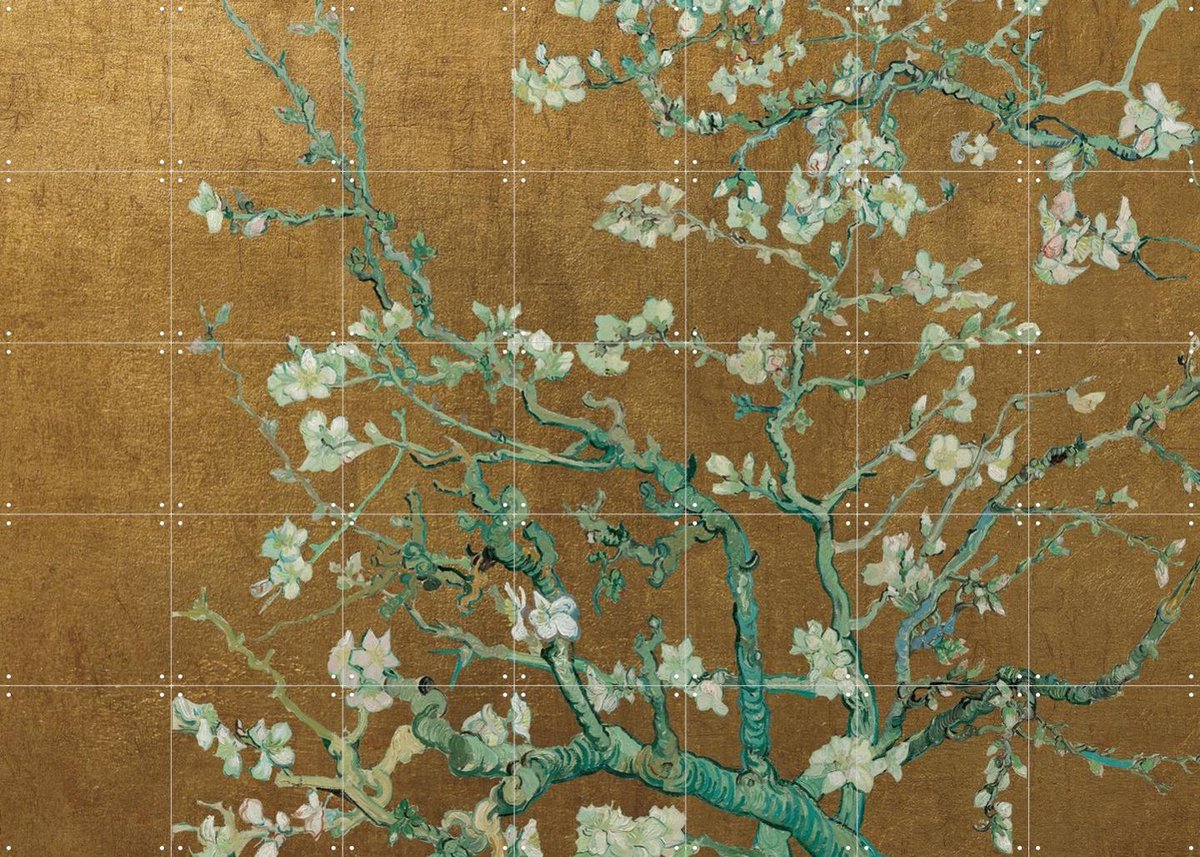 IXXI Amandelbloesem Gold, Vincent van Gogh (1853 - 1890) & Van Gogh Museum - 140 x 100 cm - Gratis ophangtool - Grote wanddecoratie en posters - Art