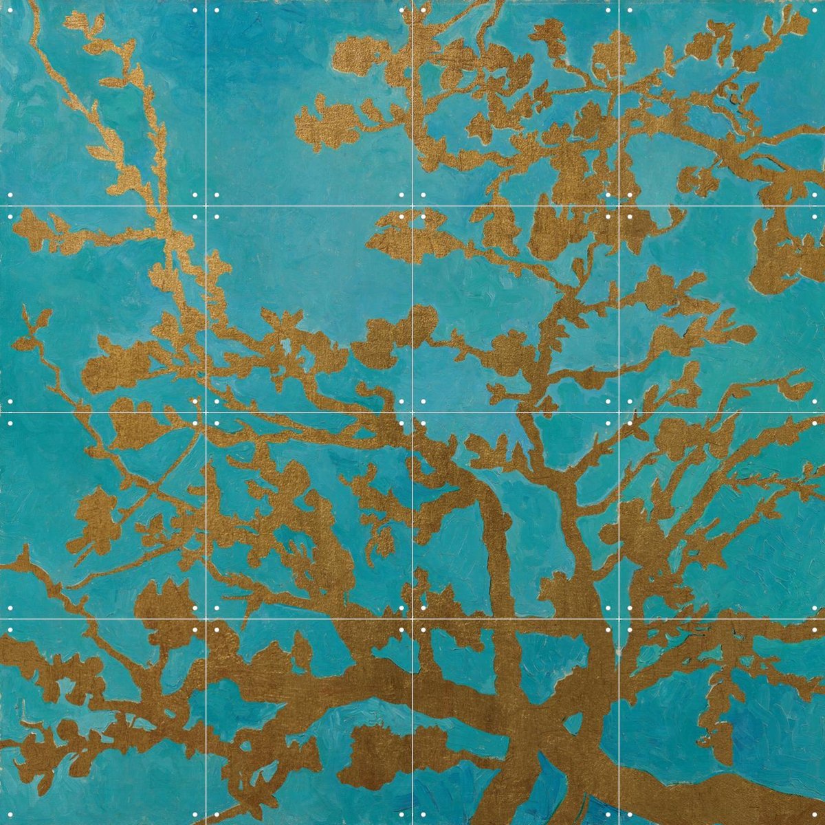 IXXI Amandelbloesem Gold Blue, Vincent van Gogh (1853 - 1890) & Van Gogh Museum - 80 x 80 cm - Gratis ophangtool - Grote wanddecoratie en posters -