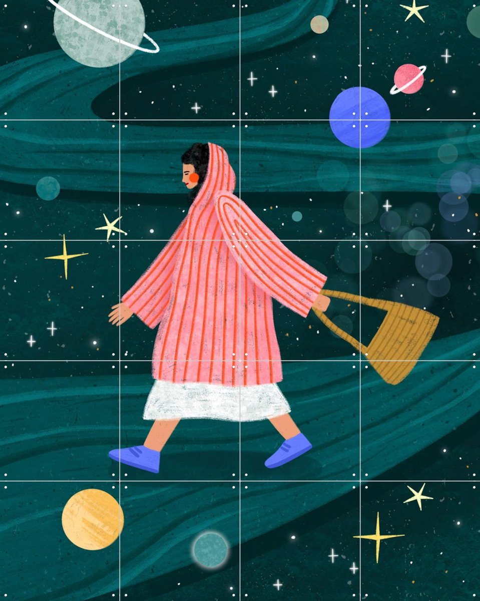 IXXI Cosmic Stroll, Bea Müller & Various - 80 x 100 cm - Gratis ophangtool - Grote wanddecoratie en posters - Speels, Modern, Fantasierijk, Digitale