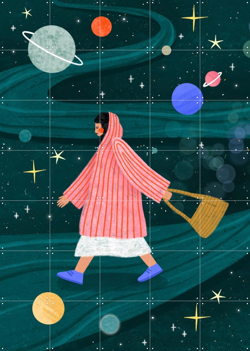 IXXI Cosmic Stroll, Bea Müller & Various - 100 x 140 cm - Gratis ophangtool - Grote wanddecoratie en posters - Speels, Modern, Fantasierijk, Digitale