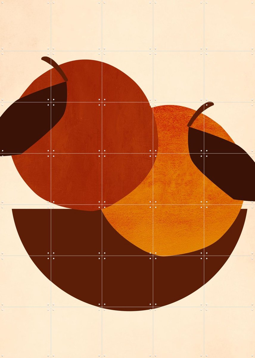 IXXI Two Apples Rust, Kubistika - 100 x 140 cm - Gratis ophangtool - Grote wanddecoratie en posters - Minimalisme, Illustraties, Digitale Kunst