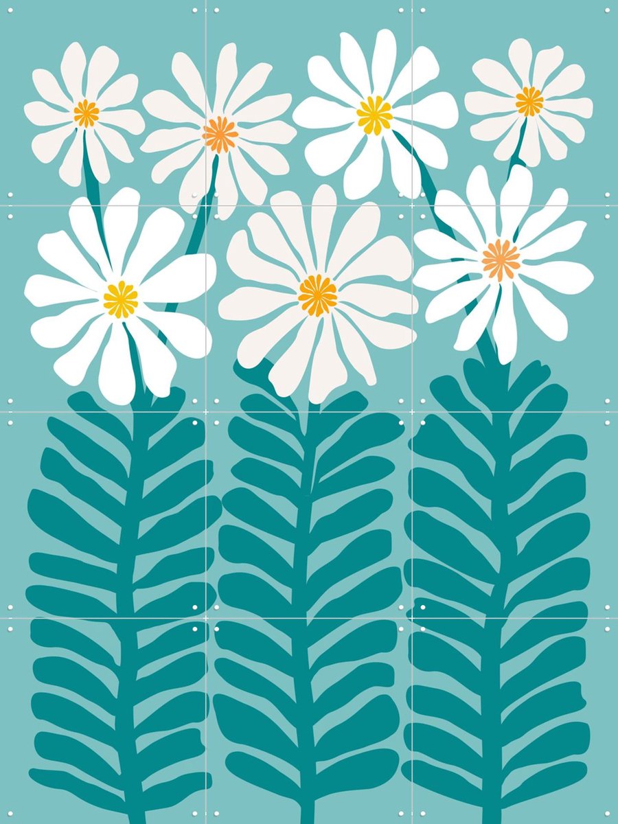 IXXI Daisy Floral, Kristian Gallagher & Various - 60 x 80 cm - Gratis ophangtool - Grote wanddecoratie en posters - Speels, Fantasierijk, Geometrische