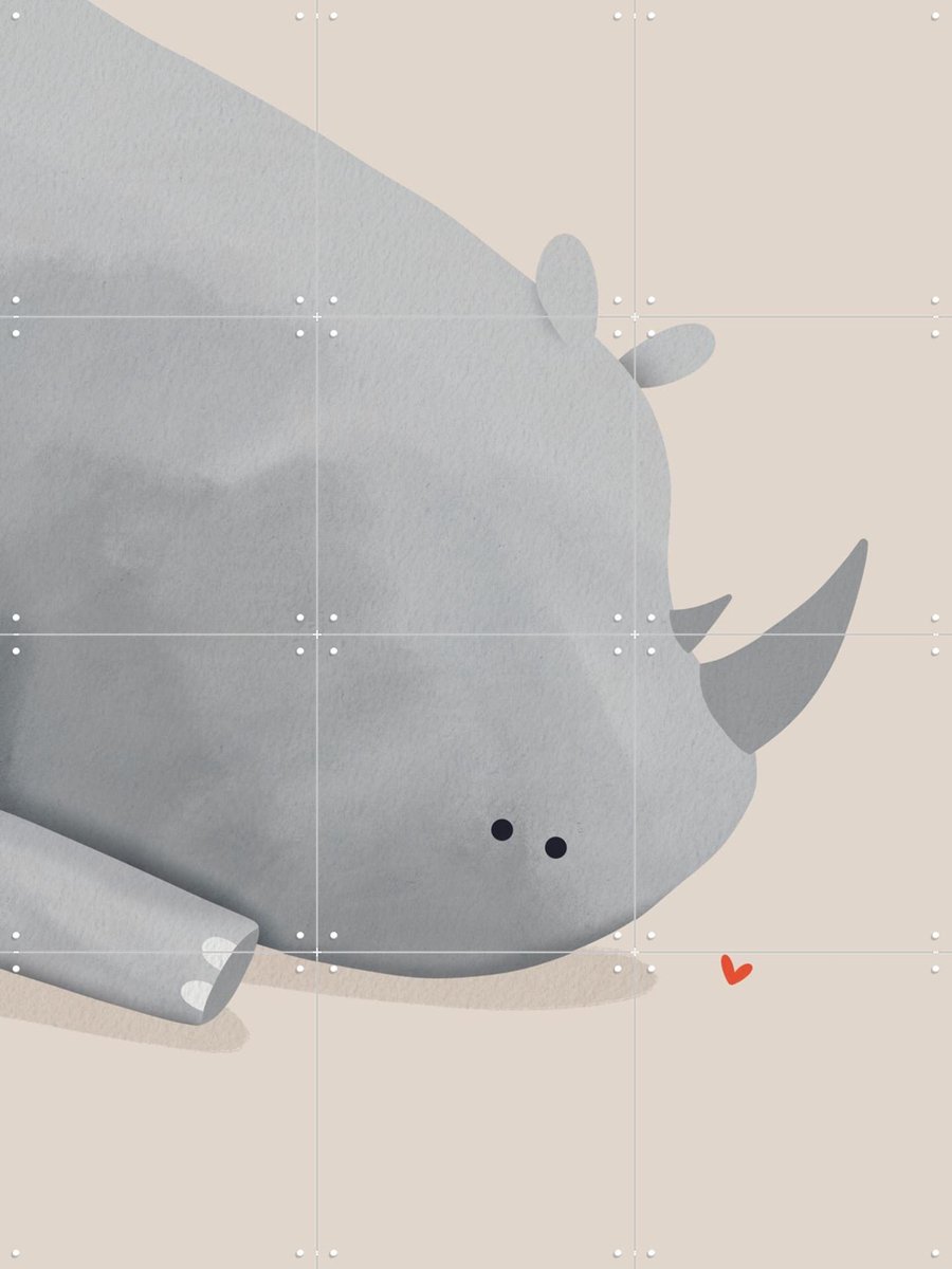 IXXI Neushoorn, Alijt - 60 x 80 cm - Gratis ophangtool - Grote wanddecoratie en posters - Cartoonesk, Kleurrijk, Line art, Geometrische Kunst, Speels