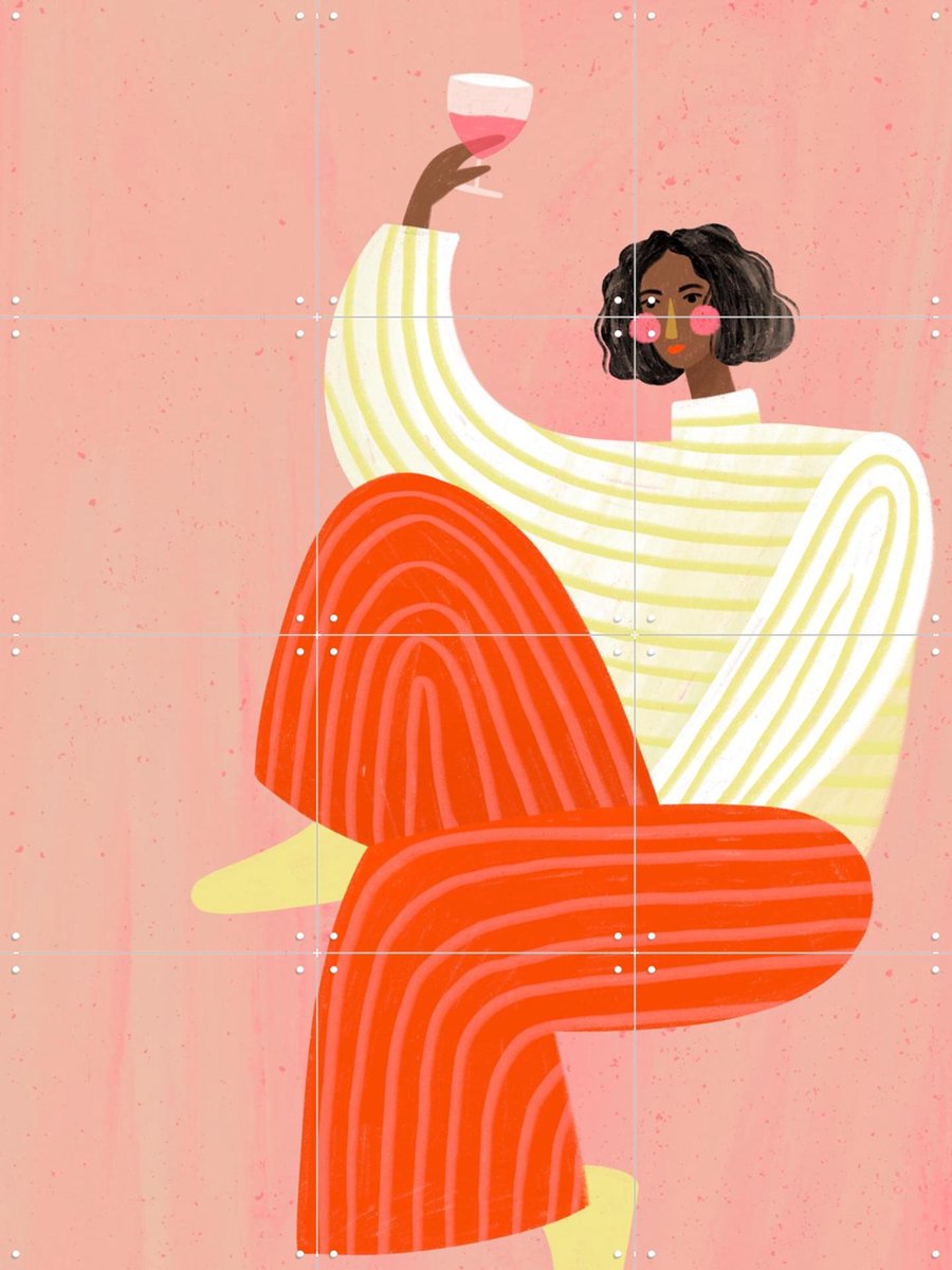IXXI The Woman With The Glass Of Wine, Bea Müller & Various - 60 x 80 cm - Gratis ophangtool - Grote wanddecoratie en posters - Fantasierijk