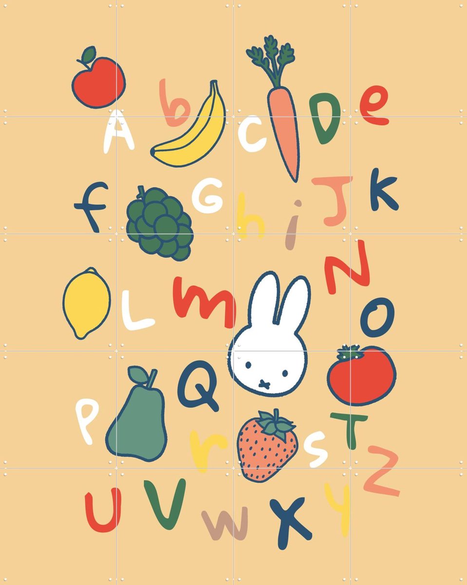 IXXI Nijntje Alfabet, Nijntje - 80 x 100 cm - Gratis ophangtool - Grote wanddecoratie en posters - Speels, Cartoonesk, Kleurrijk, Illustraties