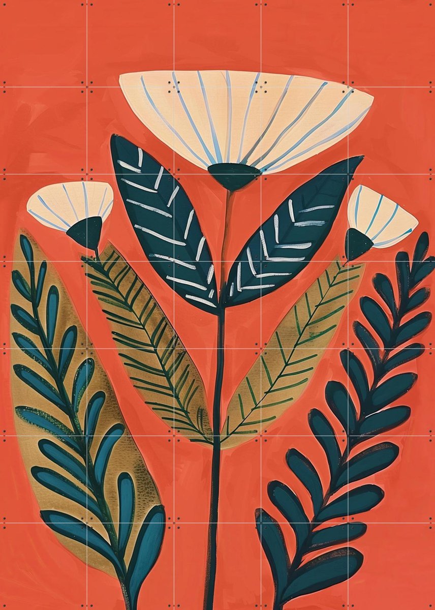 IXXI Folk Botanical Bloom, Branka Kodžoman - 100 x 140 cm - Gratis ophangtool - Grote wanddecoratie en posters - Schilderijen, Gang, Woonkamer