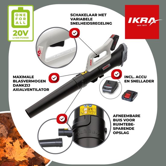 IKRA accu-axiale bladblazer ICB 20, licht en compact, incl. 2 x 20V accus (2,0 Ah) en snellader van IKRA — afbeelding 5