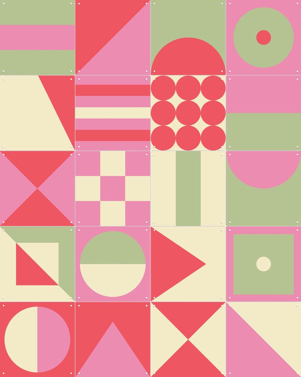 IXXI Roze Geometrische Collagebox, IXXI - 80 x 100 cm - Gratis ophangtool - Grote wanddecoratie en posters - Speels, Geometrische Kunst, Abstract