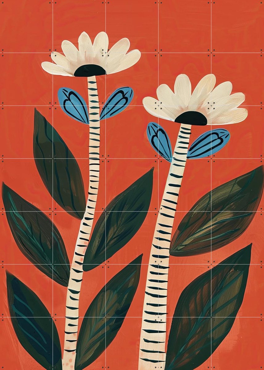 IXXI Folk Garden Daisy Pair, Branka Kodžoman - 100 x 140 cm - Gratis ophangtool - Grote wanddecoratie en posters - Abstract, Schilderijen, Woonkamer
